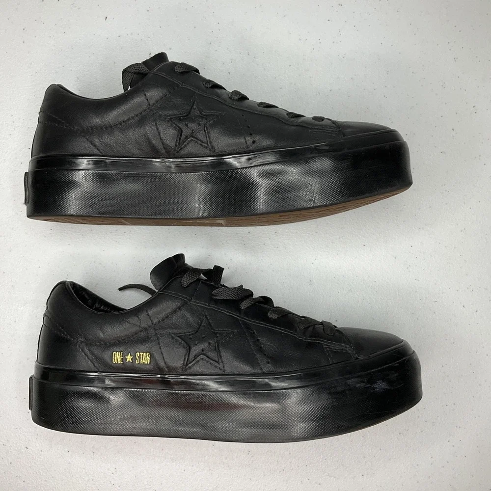 Converse‎ One Star Platform Leather Sneakers Womens Sz 8 Black Low Top 559898C